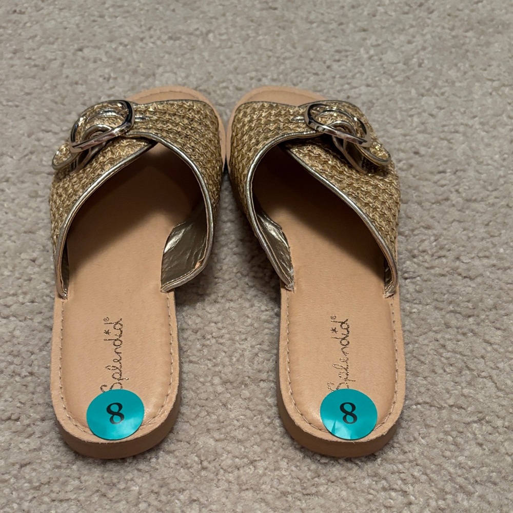 Splendid Metallic Gold Woven Buckle Slide Sandals - Picture 5 of 6